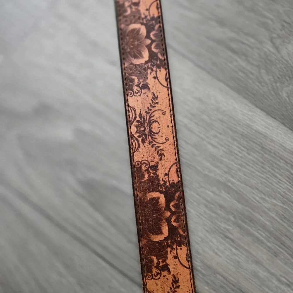Sissie & Me Brown Leather Belt 32 Western Rodeo Turquoise Buckle Ursula Lewis